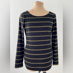 Banana Republic Striped Black and Gold Women's Top - Sz M